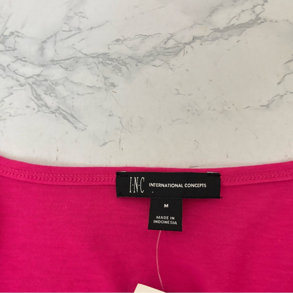 NWT INC International Concepts GARDEN DC Pink V Neck Top Sz M Long Sleeve - Picture 5 of 5